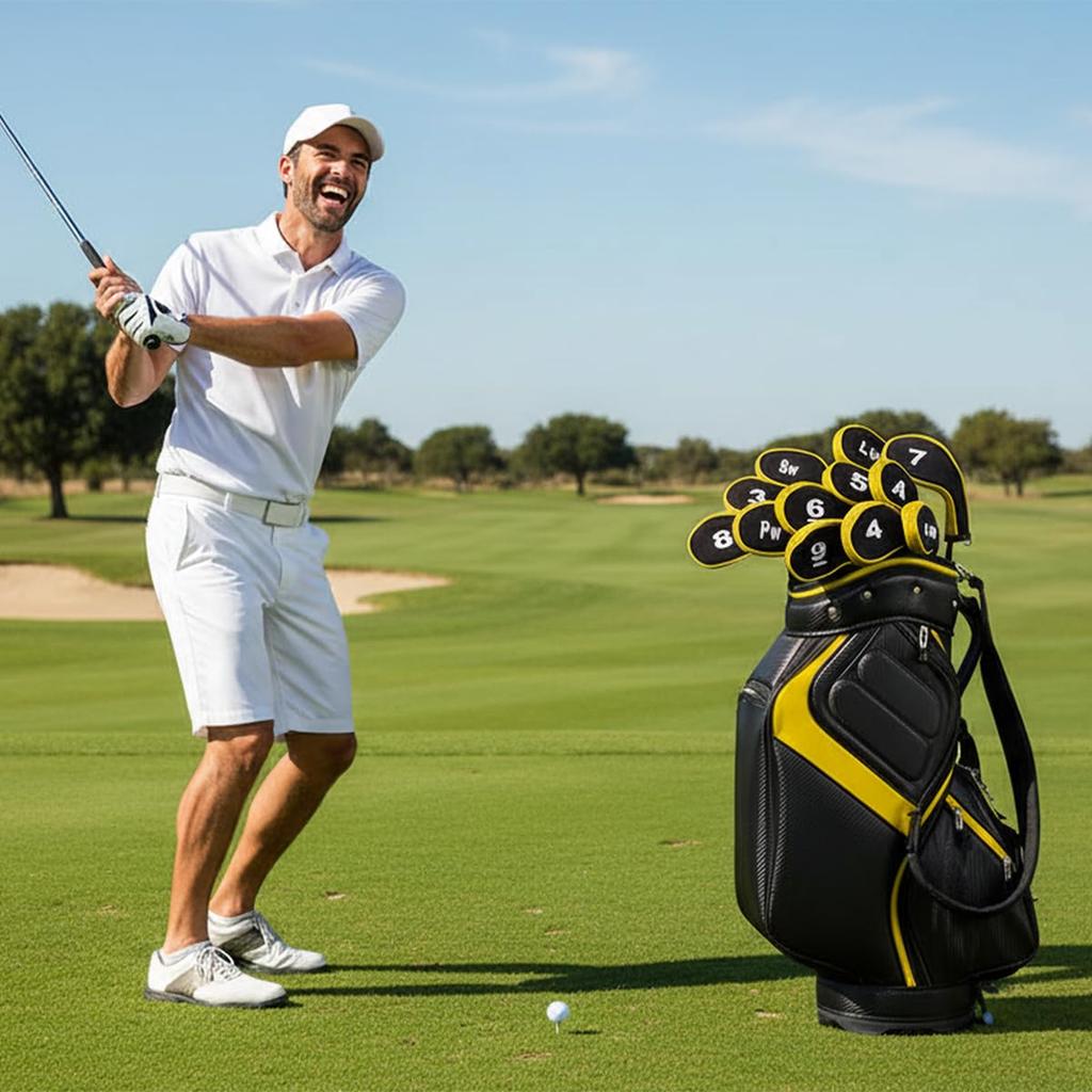 Scott Edward 12-Piece Digital Print Golf Club Iron Covers with Chloroprene Rubber Fasteners, Golf Wedge Covers, Long Neck Protective Net Golf Headcove