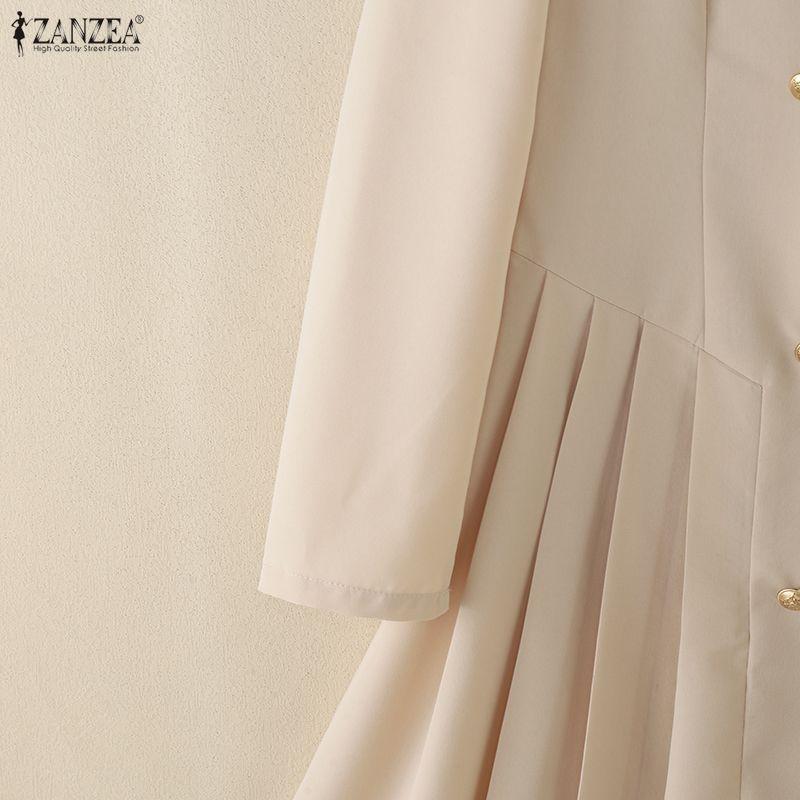 ZANZEA Rochie Elegantă Casual pentru Femei cu Guler Reversibil și Mânecă Lungă
