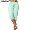 BITCED 10 Color Women's Fashion Casual Solid Color Print Pants & Capris