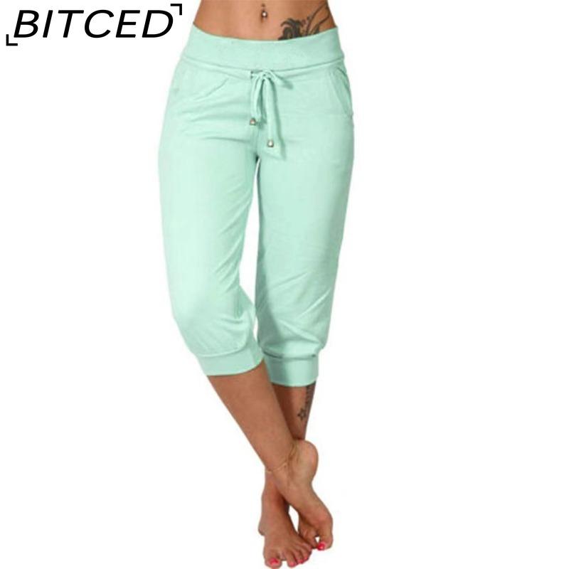 BITCED 10 Color Women's Fashion Casual Solid Color Print Pants & Capris