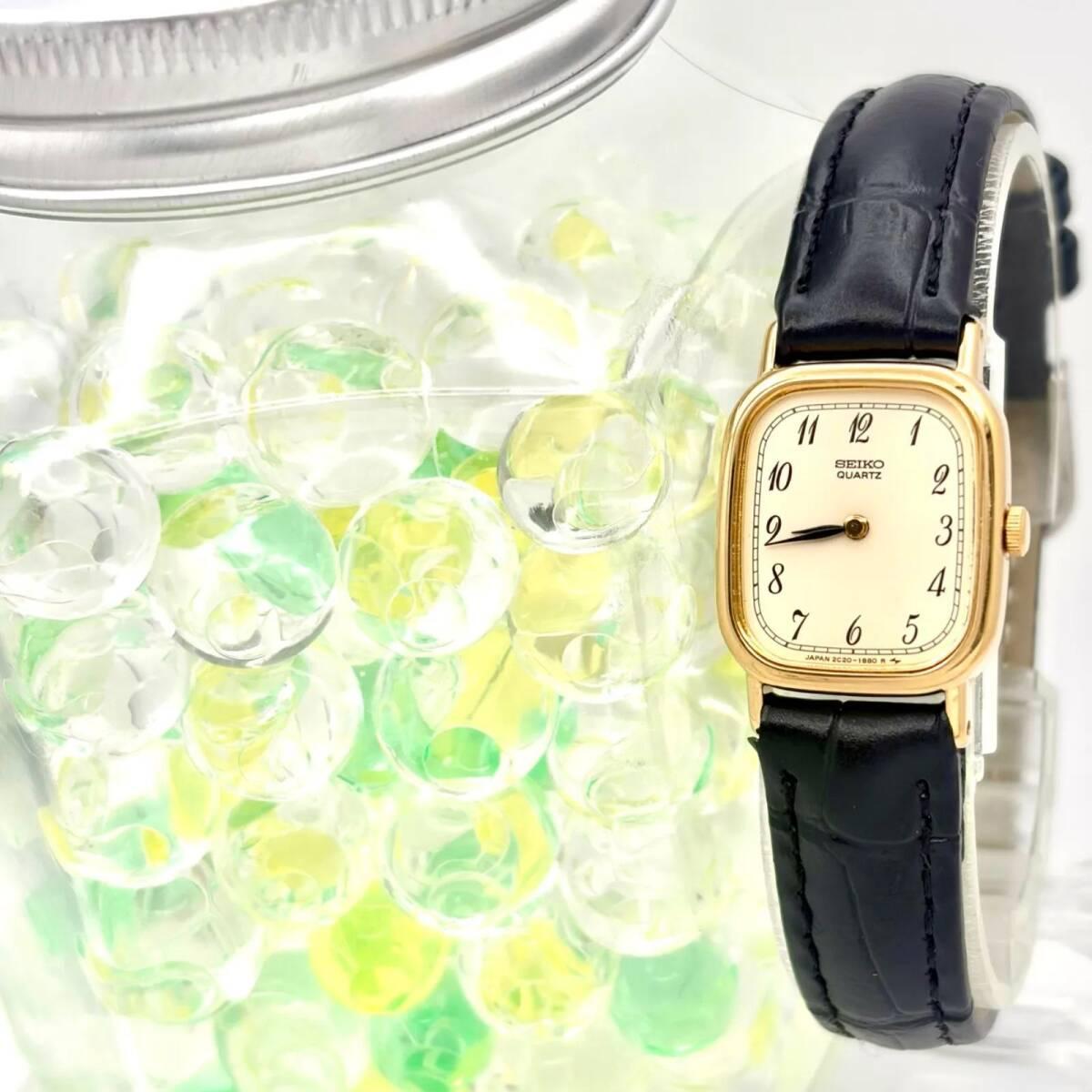 [Хорошее состояние/Новая батарея] Женские часы SEIKO Золотые Квадратные 2C20-5000 442023 Новый ремешок