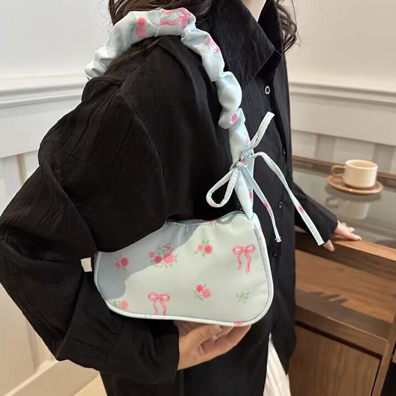 Unique Wrinkled Drawstring Floral Handbag Stylish Versatile Shoulder Underarm Purse Bag For Women