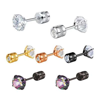 Orecchini di alta qualità con zirconi e diamanti a doppia faccia: Borchie in acciaio inossidabile alla moda europea e americana