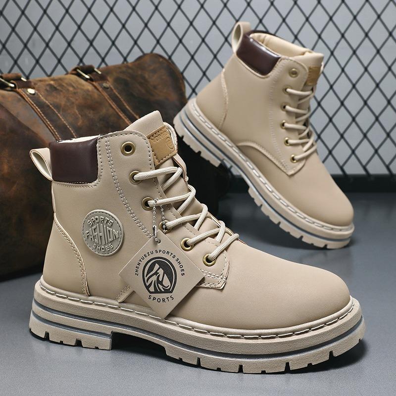 Fashion Men's Motorcycle Boots Retro Casual High Top Boots Winter Chunky Rhubarb Boots for Men Ankle Boot Man Non-slip Lace-Up Footwear