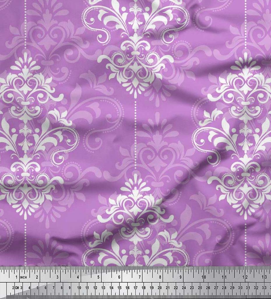 Soimoi Japanischer Krepp-Satin-Stoff mit filigranem Damast-Druck, Meterware, 42 Zoll