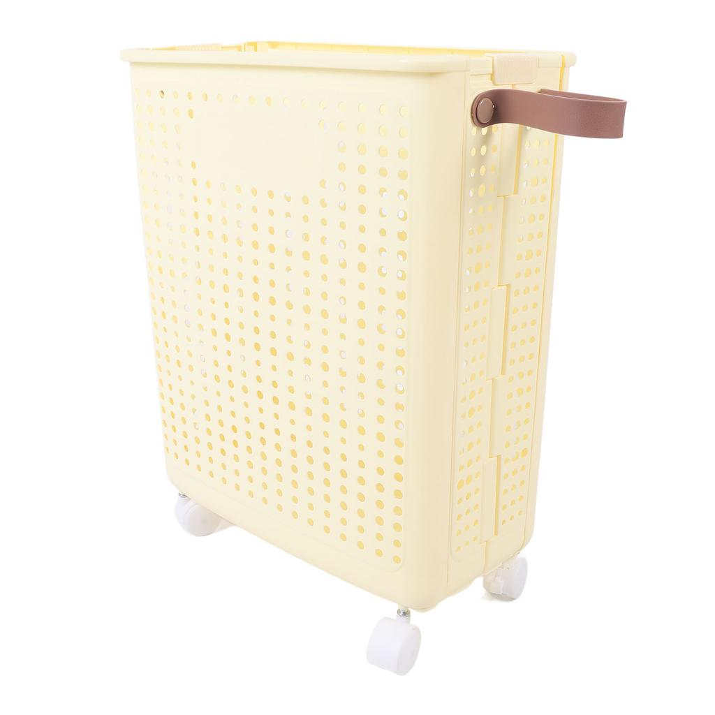 Slim Laundry Basket Foldable Space Saving Sturdy PP Plastic Narrow Clothes Hamper for Bathroom Corner Crm White