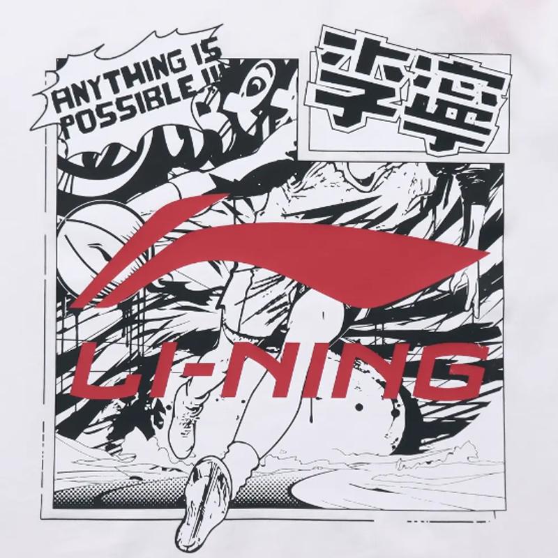 Li-Ning Cartoon Logo Print Fashion Trendy Versatile Round Neck Pullover Short Sleeve T-Shirt Casual Sports Suit Unisex Tops AHSUA21-1+AKST593-7