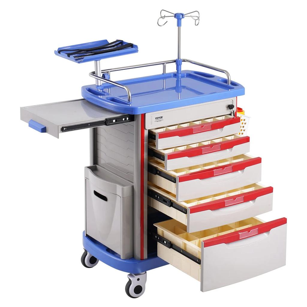 VEVOR 5 Tiers Lab Carts, Lab Utility Cart with 5 Drawers & 4 Silent Wheels, Mobile Medical Cart with PP Material