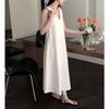 Chic summer French retro V-neck loose casual solid color knee long sleeveless vest dress women