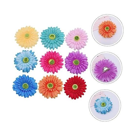 Abaodam 9-Piece Set Gerbera Flower Hair Clips for Women and Girls, Bohemian Fabric Brooch with Alligator Clips, Assorted Colors for Beach Photos,