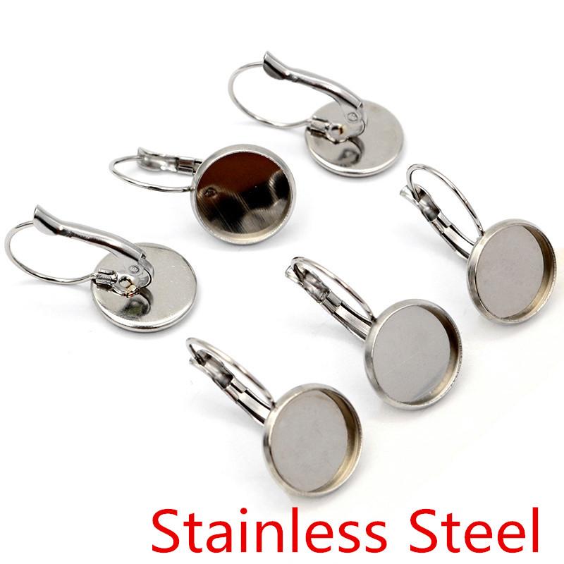 12mm 10pcs/Lot 13 Popular Colors Plated French Lever Back Earrings Blank/Base,Fit 12mm Glass Cabochons,Buttons;Earring Bezels