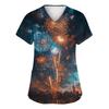 Women's Fashion Printed Short Sleeve V Neck Pattern Tops Pocket Working T-shirts