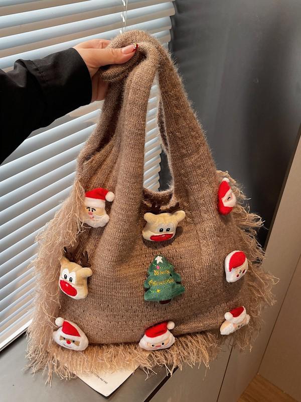 2025 Christmas Dopamine Knit Tote: Large Capacity Shoulder Bag for Easy Commute