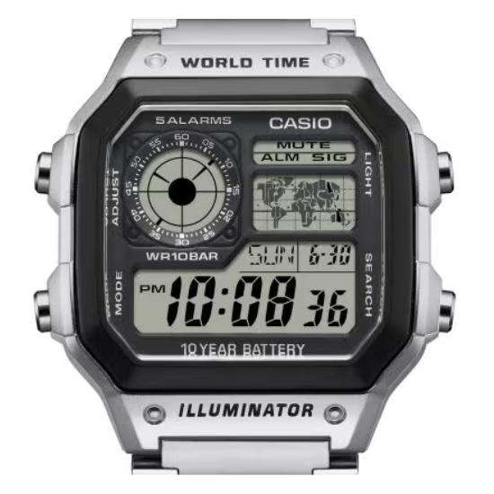 CASIO AE-1200WHD-1AJF Men’s Digital Watch Silver | Casio Collection | Stainless Steel | World Time | 100m Water Resistant | Japan Genuine Product