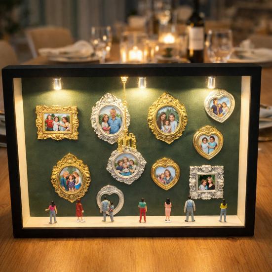 DIY Mini muzeum siluetní krabička s malými rámečky figurka světlo personalizovaný fotorámeček stínová krabička výročí svatba narozeninová dekorace