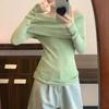 Women's Slim Fit One-Shoulder White Long-Sleeve Sweater, Elegant Pleated Spring Top