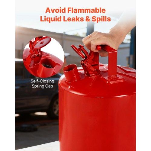 VEVOR Safety Gas Can, 19 L Type I Red Safety Can for Gasoline with Stainless Steel Flame Arrester, Self-Closing Lid, and PE Funnel