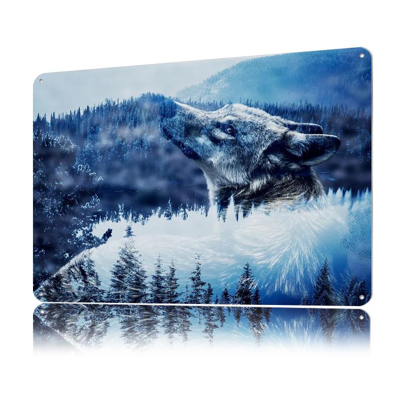Wolf and Forest Metal Poster Customized Wall Art Retro Vintage Metal Signs for Man Cave Decoration Home Decor Items Wand Deko