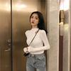 Threaded Half-high Neck Base Shirt for Women In Autumn and Winter Fashionable Inner Wear Slim and Cute Top Exposed Collarbone Long-sleeved T-shirt
