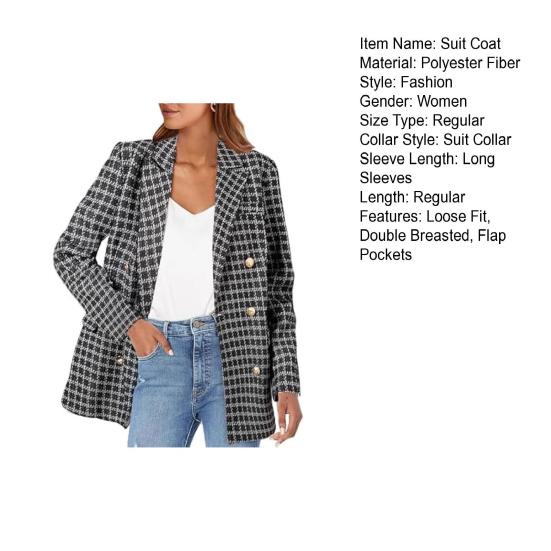 Damen Anzugmantel Revers Langarm Zweireihig Businessjacke mit Pattentaschen