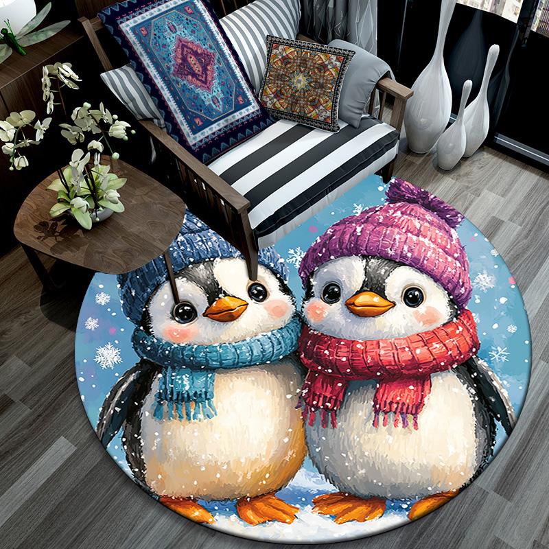 Penguin Round Area Rug,Carpet Rug for Living Room Bedroom Sofa Playroom Decor,Non-slip Floor Mat