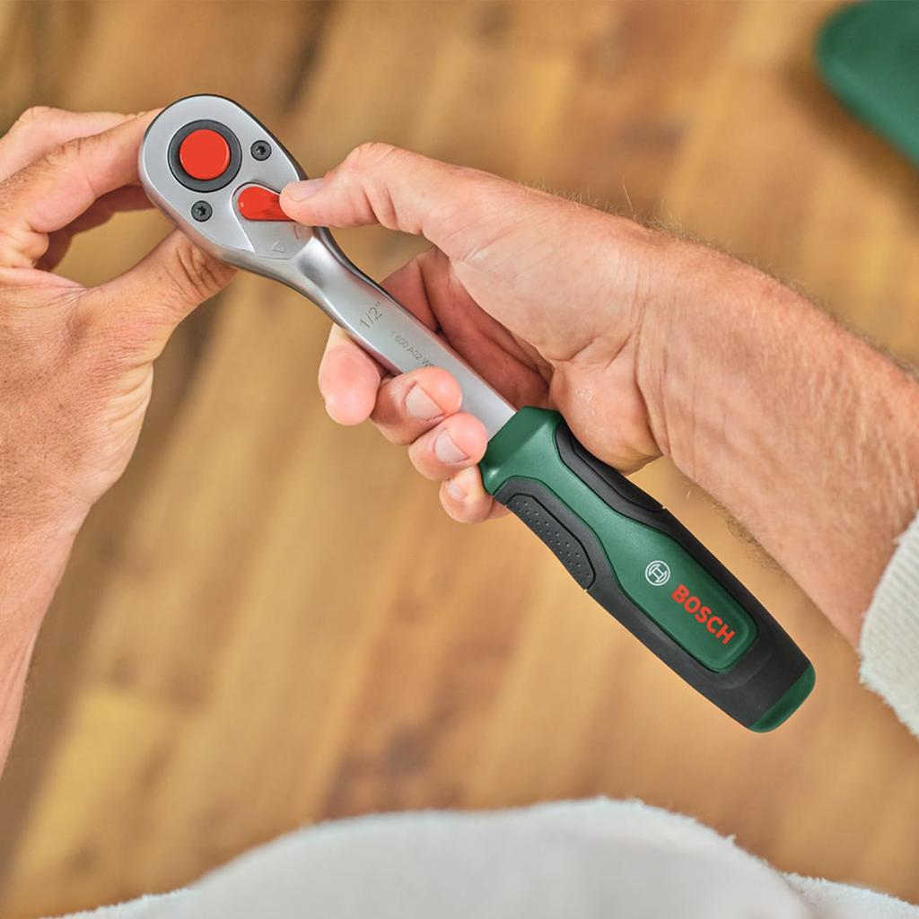 Bosch Drive Ratchet Ratchet for Multiple DIY High Torque Up to 768 Lock Intuitive Direction Curved Ergonomic Soft 1/2-Inch (Powerful Applications, Nm,