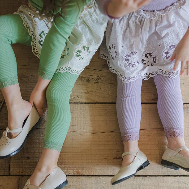

2025 Spring Strawberry Korean Girls Cotton Lace Leggings 150 cm