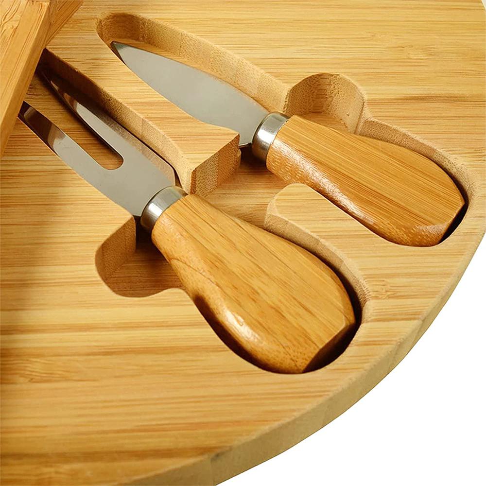 Cheese Board  Knife Set 37 cm  Plate Rotating Bamboo Serving  for  and Appetizers  Tools