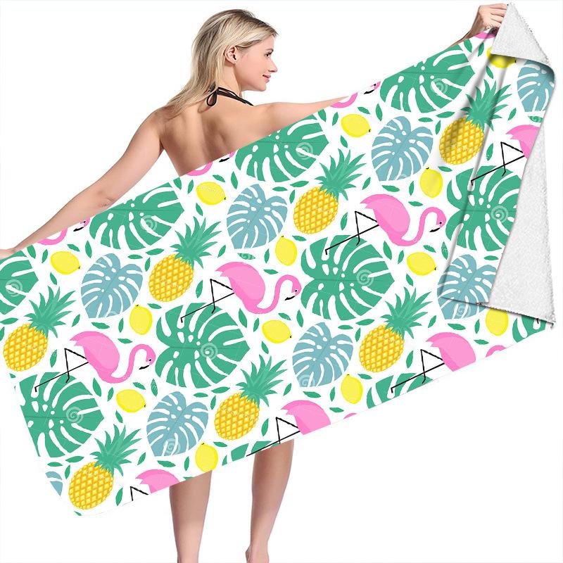 Flamingo Beach Series digital-printed polyester Superfine fiber double-sided fleece Beach vacation bath towel, beach towel