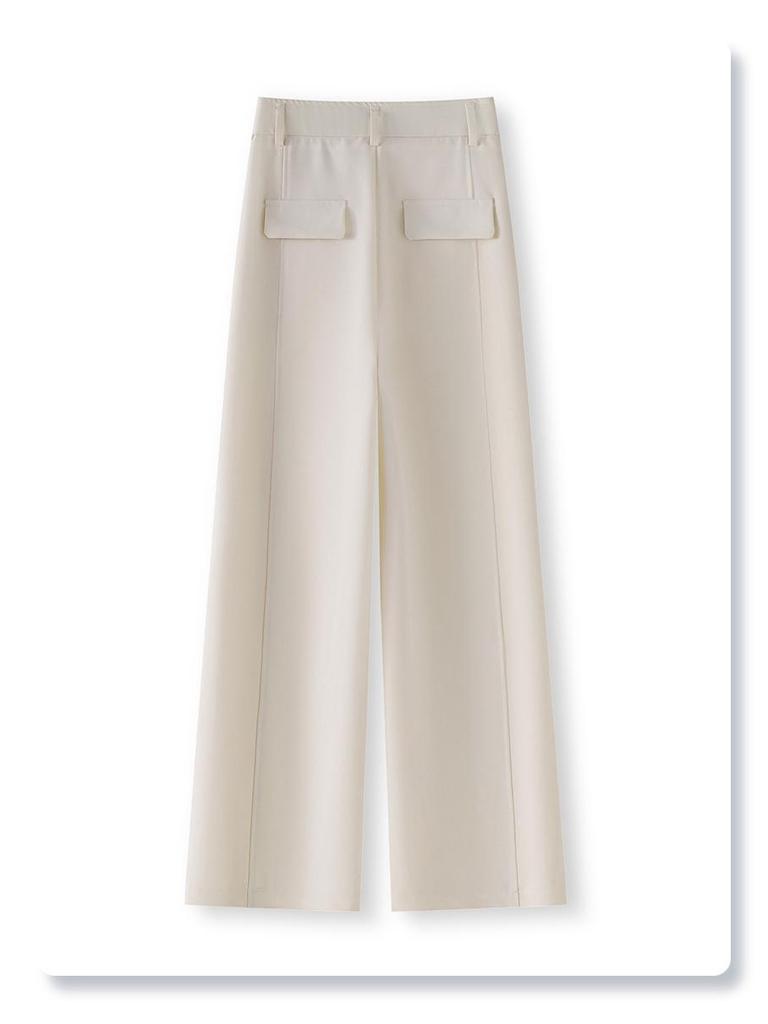 Women's Spring 2025 Gray High-Waisted Wide-Leg Drapey Pants - Elegant and Loose Straight-Leg Fit for Spring/Summer Season