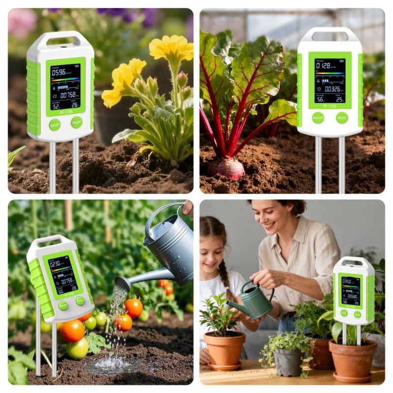 6 In 1 Soil Testing Meter Set Measure Humidity Acidity Sunlight And Heat For Gardening Farm And Greenhouse Indoor Plant