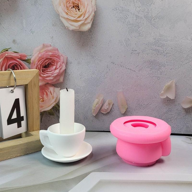 Teacup Candlesticks Molds Scented Candle Holder Silicone Molds Resins Concrete Castings Moulds for Table Decorations