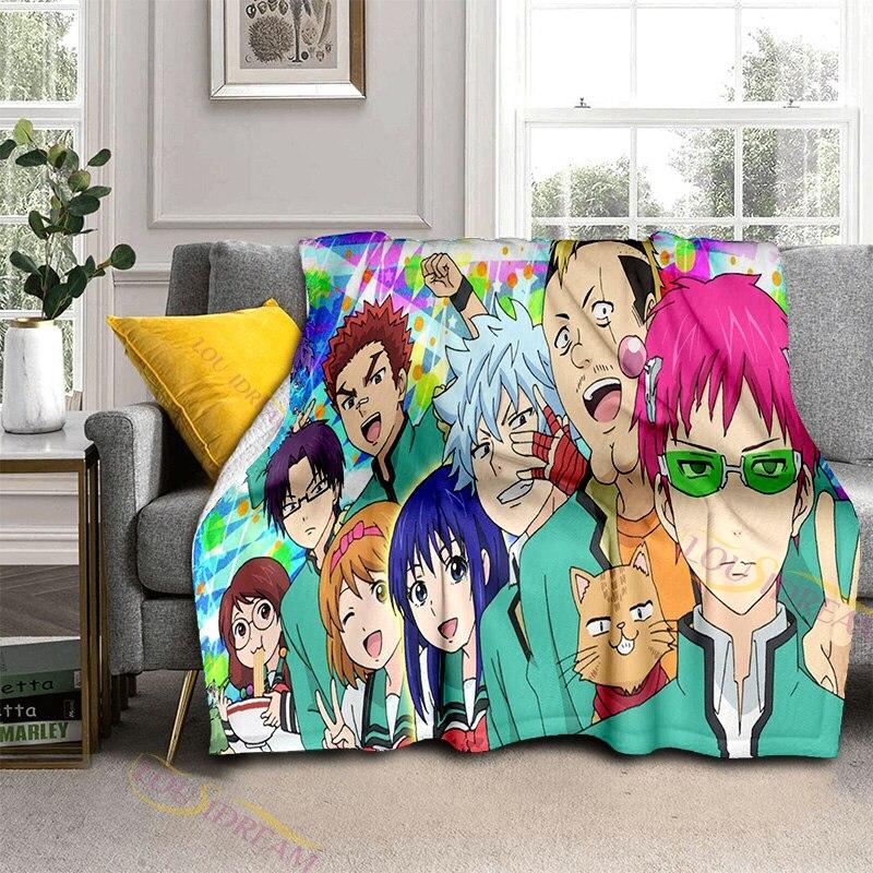 Anime Kusuo Saiki Peeker Customized Blanket Plush Flannel Decoration Bed Home Throw Sofa Blankets Unisex Children Boys Gifts