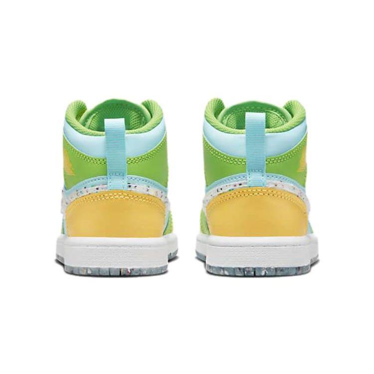 Air Jordan 1 Mid SE PS Recycled Grind Kids Sneakers Blue Glacier-Ice Citron-Pulse DX4370-400