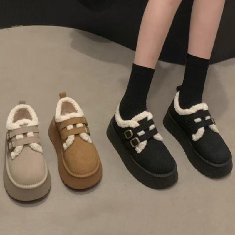 2025 new autumn and winter fashion non-slip velvet women's platform cotton shoes comfortable casual double buckle warm cotton shoes