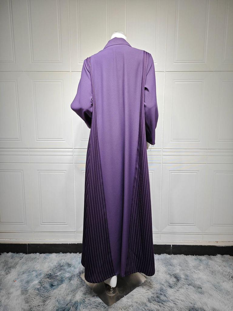 MQ178 Elegant Purple Modest Muslim Cardigan Abaya Long Sleeve Dress