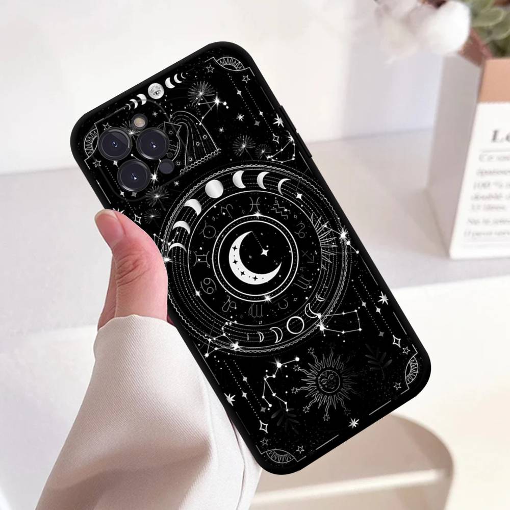 Sonne Mond Wolken Astrologisches Quadrat Mattes Silikon Case Für Iphone17 Air 16 15 14 13 12 11 Pro Max Plus Mattes Basic Abdeckung Case