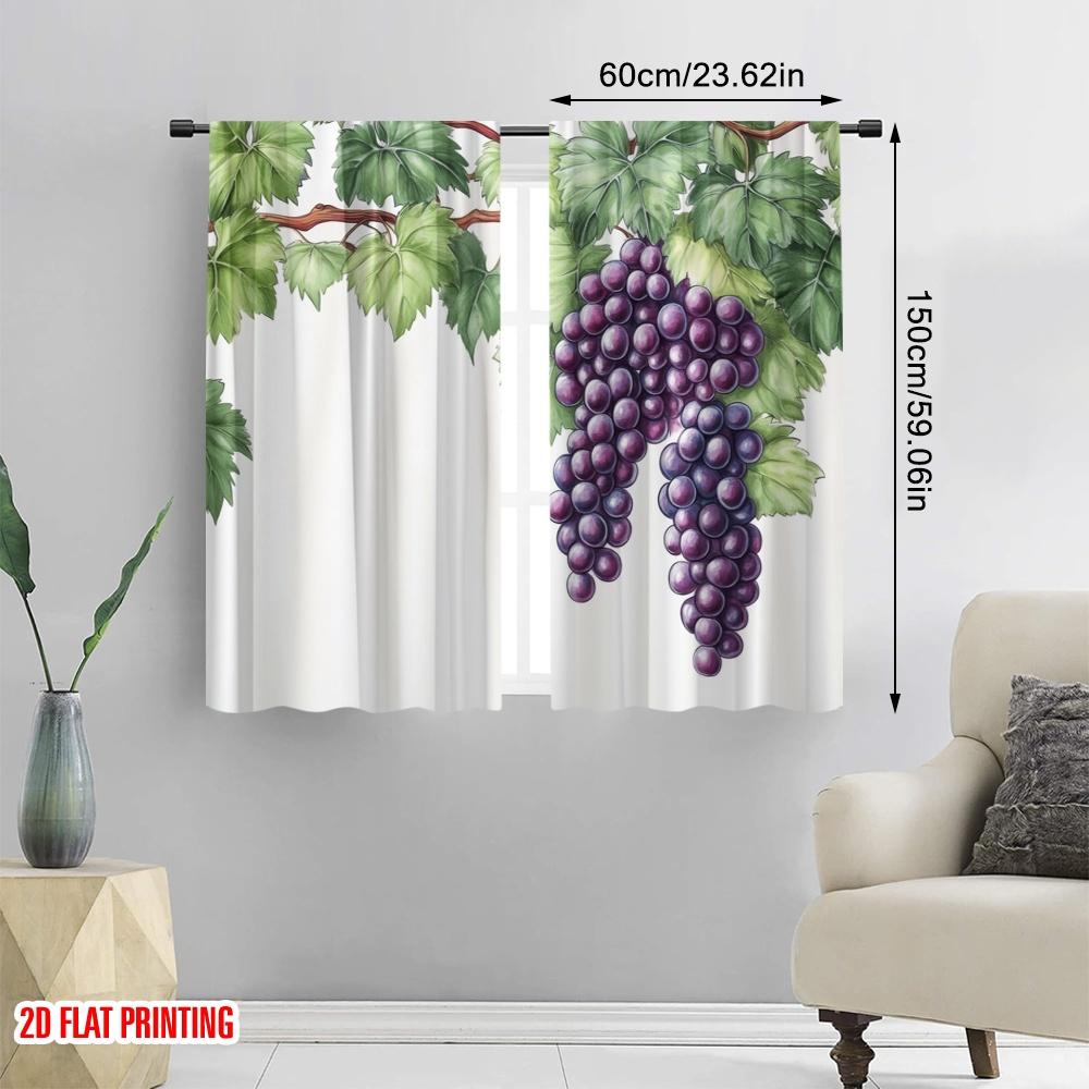 2pcs,2D Plane Printing Curtain Popular Grape Vines Durable 100% Polyester Fabric (without Rod) Gifts Use for Bedroom Living Room