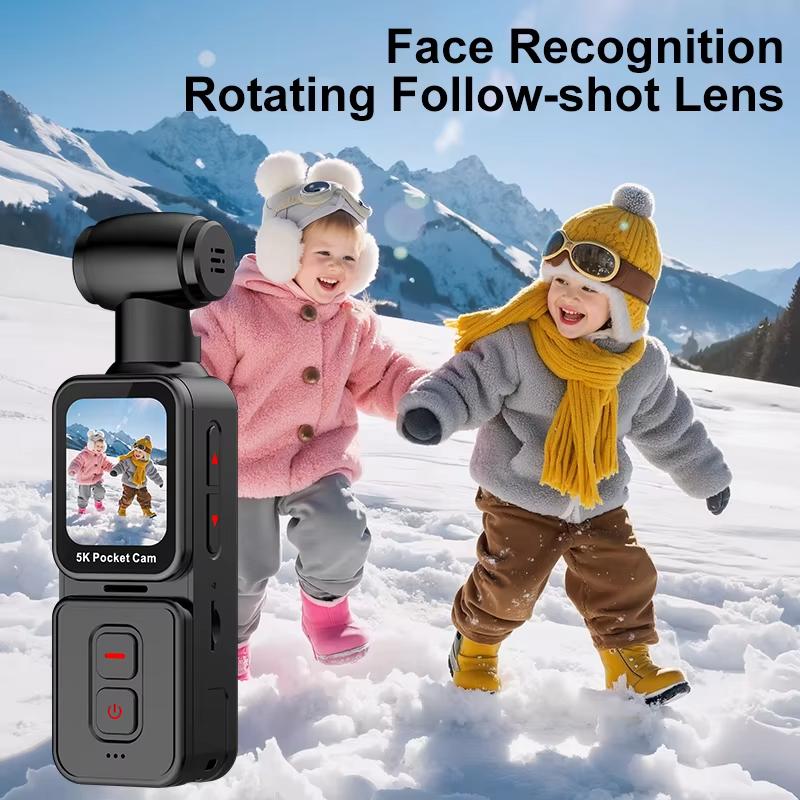 5K Ultra Clear Handheld Action Camera 1.69-inch Face Recognition Automatic 270°Rotating Lens Follow Shot Sports Thumb Camera