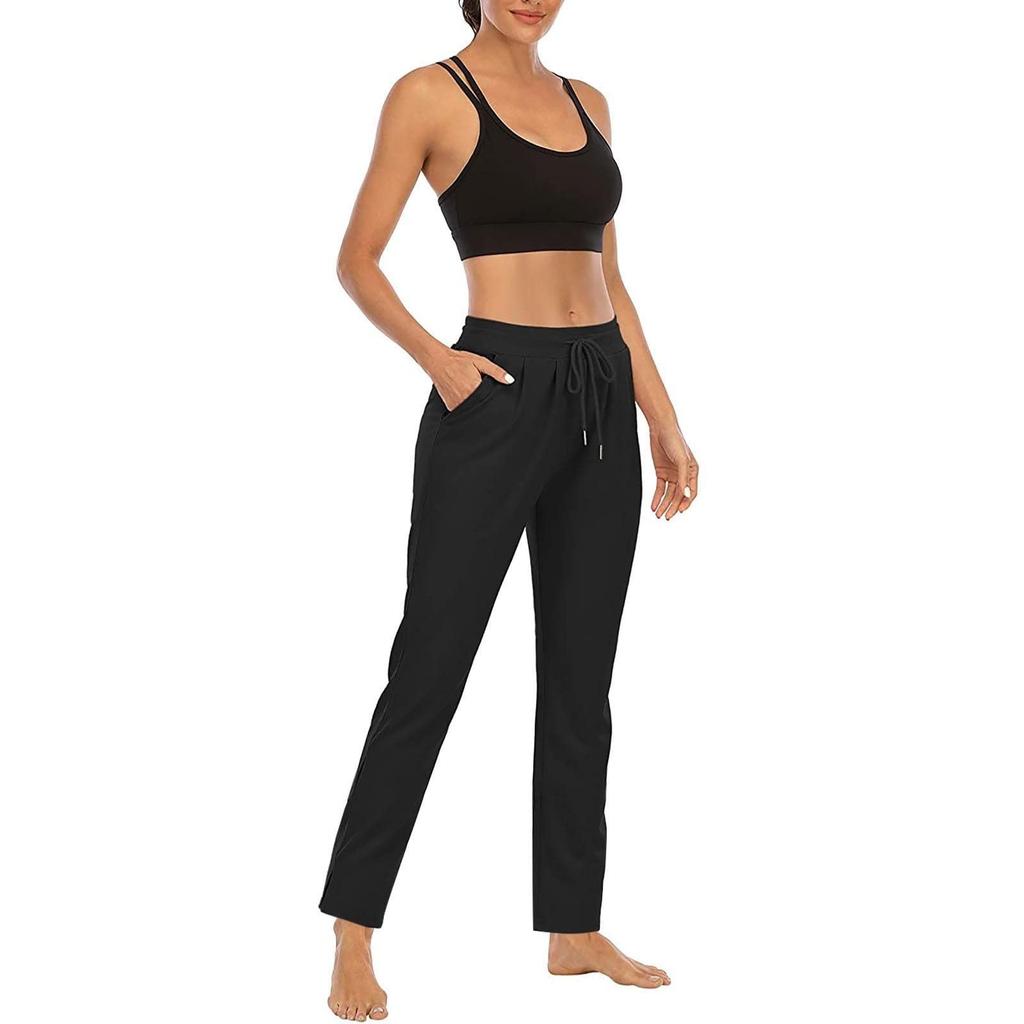 Damenhose mit hoher Taille, einfarbig, Kordelzug, Schnürung, lässige Stretchhose, schmale, lange, bequeme Hosen mit Taschen