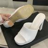 Eilyken New Summer Chunky Platform Open Toe Women Slippers Concise Square High Heels Slide Ladies Shoes