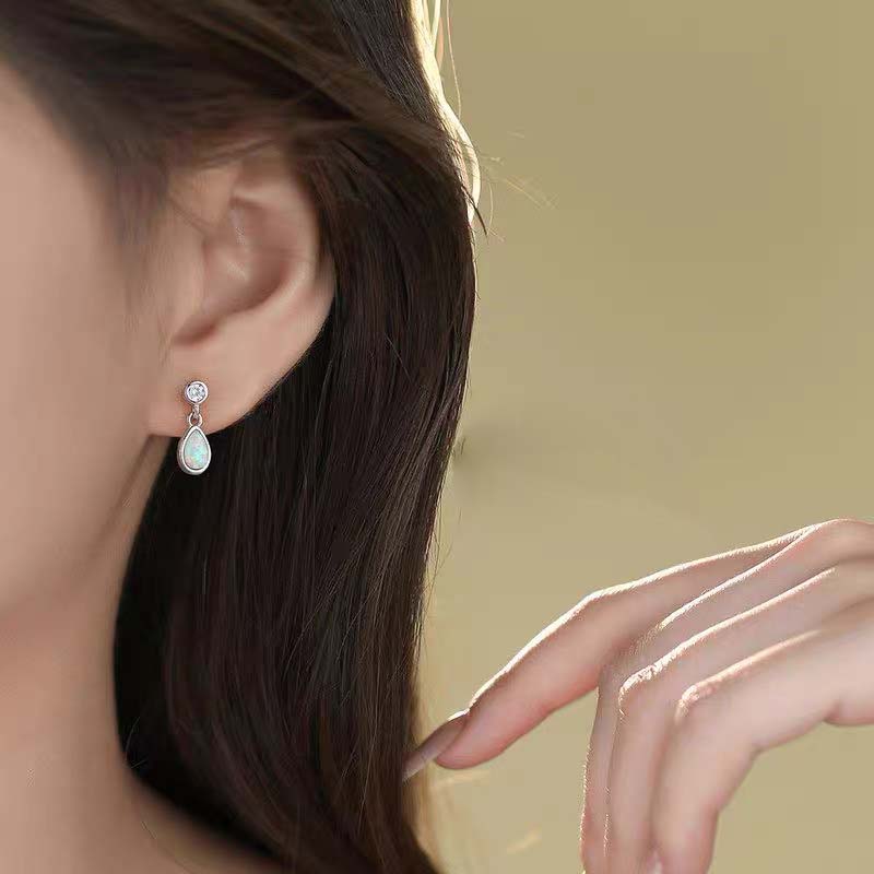 925 Sterling Silver Earrings For Women Trendy Geometric Blue OVal Stone Earring Jewelry Prevent Allergy Party Gift Accessories