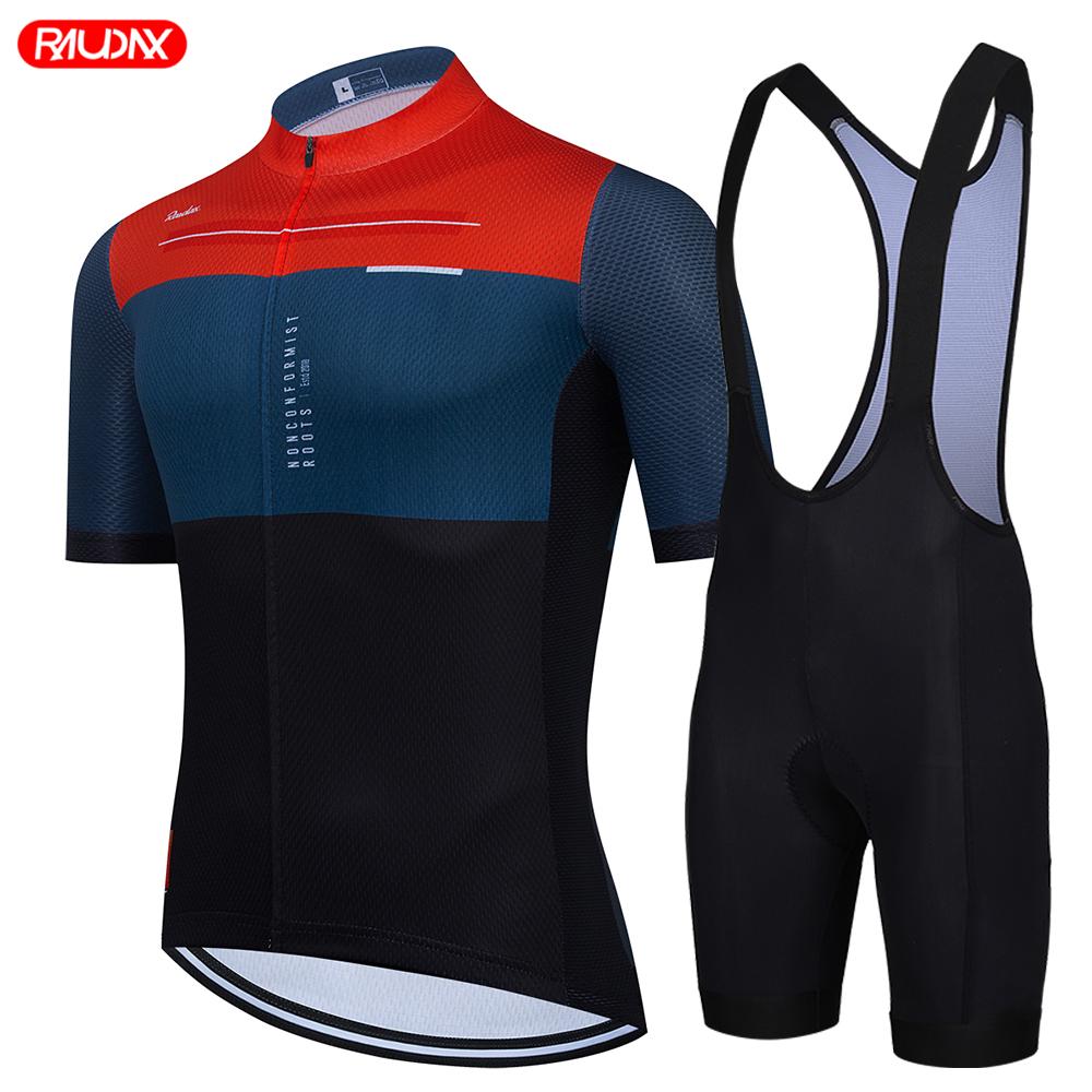 Raudax Road Bike Jersey Set Men Cycling Clothing Summer MTB Team Clothes Short Sleeve Uniform Triathlon Skinsuit Ropa De Hombre