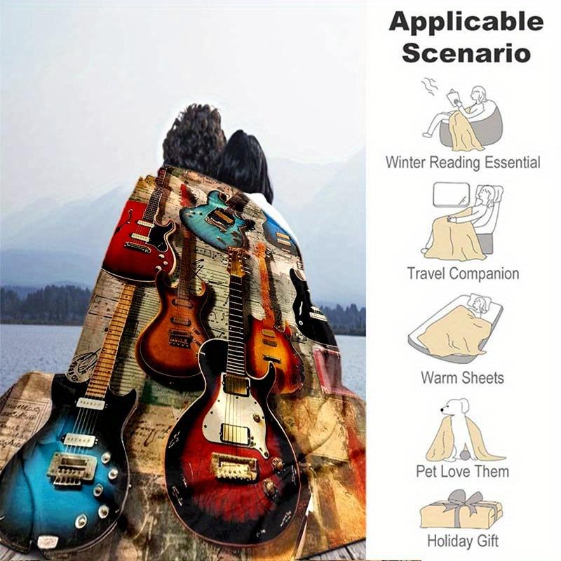 Guitar Art Pattern Decorative Throw Blanket for Sofa, Bed, Living Room, Bedroom, and Indoor/Outdoor Home Space