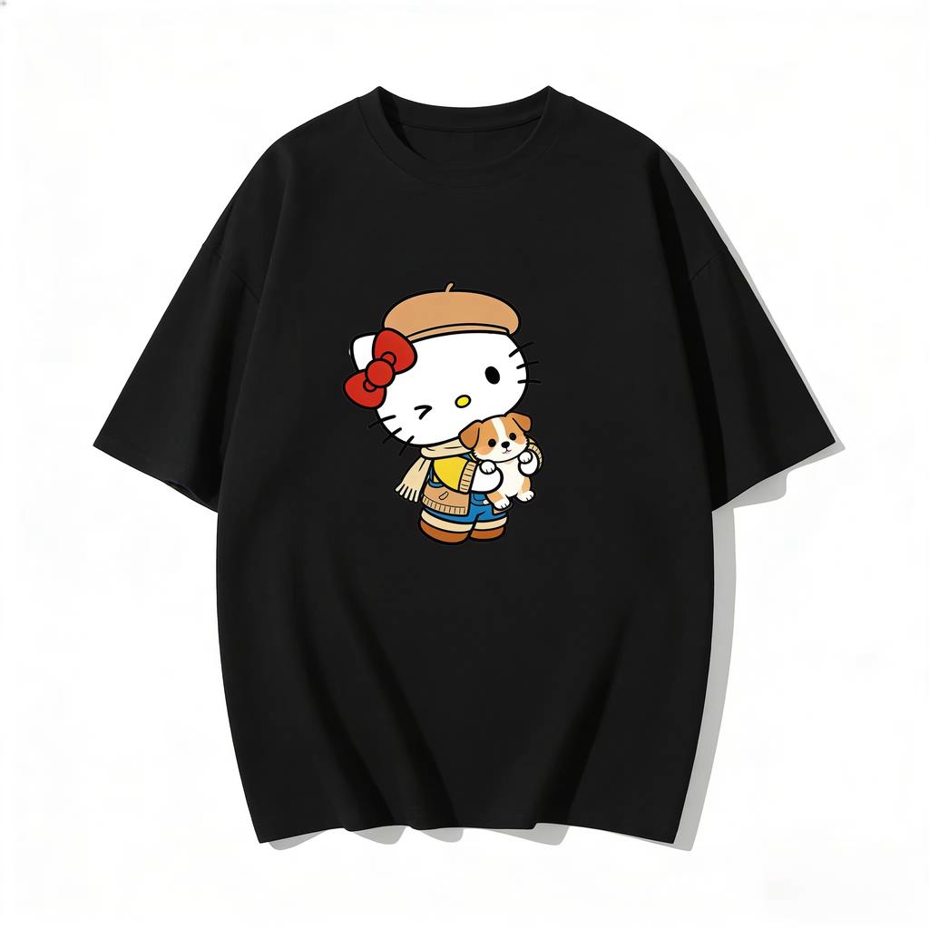 2026 new Summer HelloKitty Cute Graphic Tee Casual Short Sleeve Cotton Top for Women Girls Kawaii Cartoon Print Streetwear