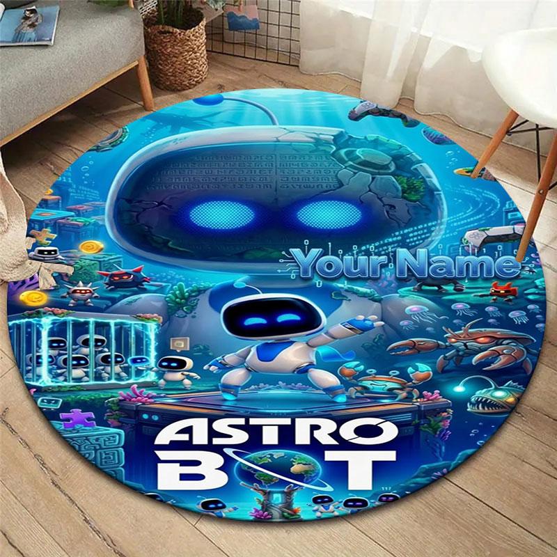 ASTRO BOT Custom Name Round Area Rug,Carpet Rug for Living Room Bedroom Sofa Playroom Decor,Non-slip Floor Mat