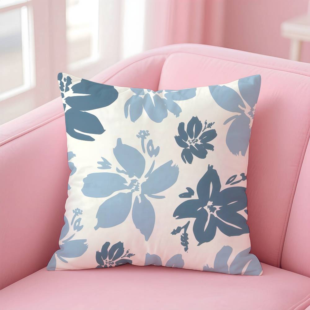

Elegant Blue Floral Pillow Case pattern printing pillowcase living room sofa cushion cover bedroom room decor 16x16Inch
