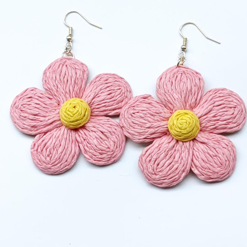 Hand-Woven Raffia Flower Earrings: Colorful, Sweet, Exaggerated Drops