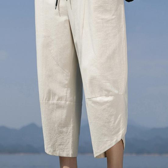 Heren Casual Cropped Broek Dunne Zijzakken Trekkoord Elastische Taille Effen Kleur Gym Training Joggingbroek Strandbroeken Trainingsbroeken