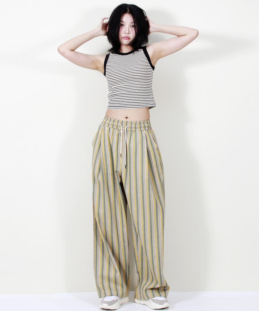 Deumakeu Vintage Stripe Wide Pants Sage Green